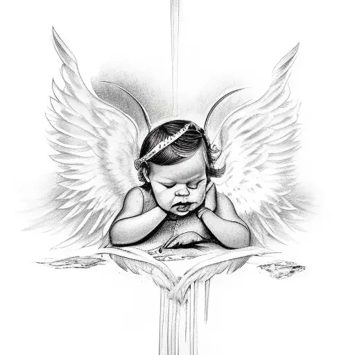 Angel Baby Girl With Black Raven Wings And A Halo