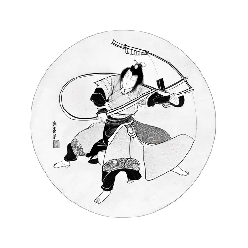 Minamoto No Yoshitsune Swinging His Katana In A Circle Around Him
