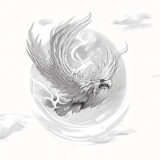Phoenix Coming Out Of Clouds With Fire Around
