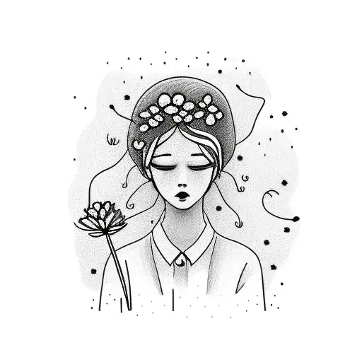 Abstract Minimalistic Linework Girl With Flowers Instead Of Hair No Eyes No Faces