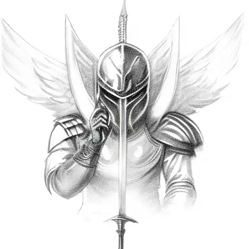 Faceless Archangel Holding His Sword