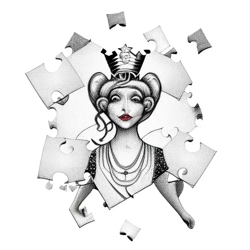 Queen Of Hearts With Puzzle Pieces And Cancer Ribbon