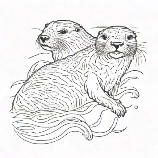 One Line Sea Otter Floating