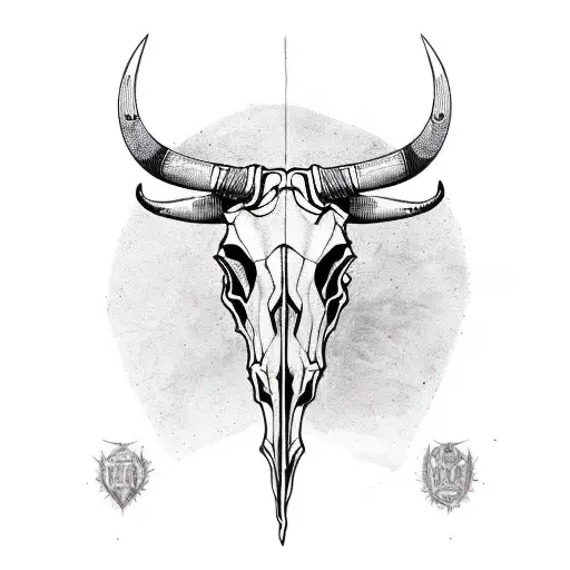 A Bull Skull Adorned With Intricate Knife Engravings