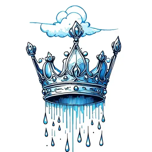 Crown With A Cloud Above And Rain Drops All Outline