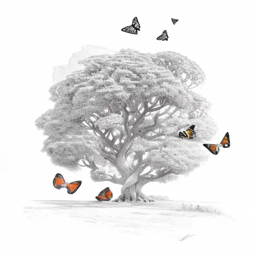 Oak Tree And Butterfly In Color