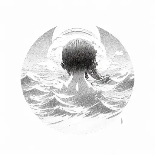 A Serene Seascape With A Guardian Angel Overlooking The Horizon