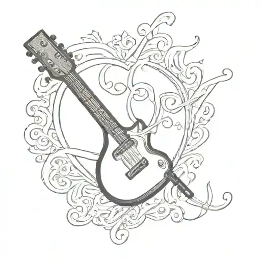 A Sketch Tattoo Of A Spatula And A Guitar Forming A Heart Shape Hidden Letters C And L