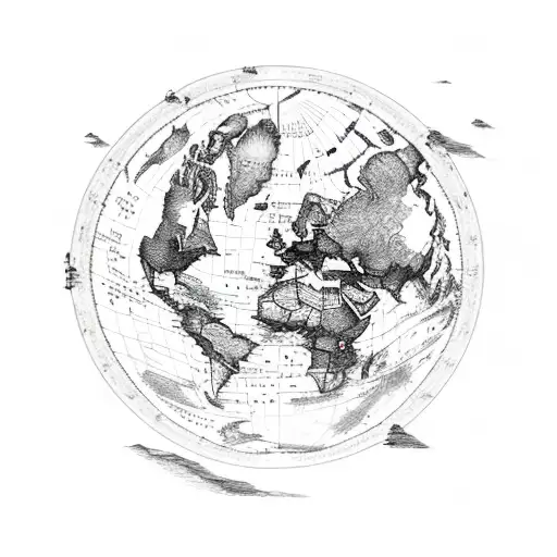 World Map With A Compas Rose And A Pirate Ship