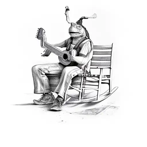 Hillbilly Turtle Playing Guitar On Rocking Chair