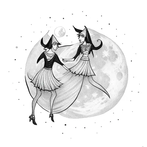 Simple Dancing Witches With Moon