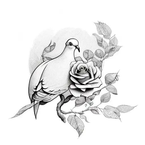 Dove With 3 Roses Horizontal