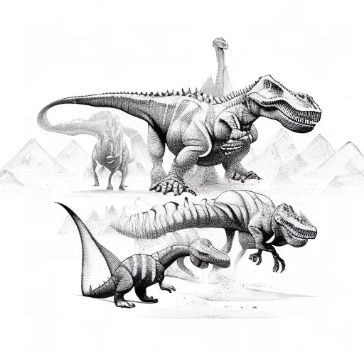 A Line Of Dinosaurs Being Abducted