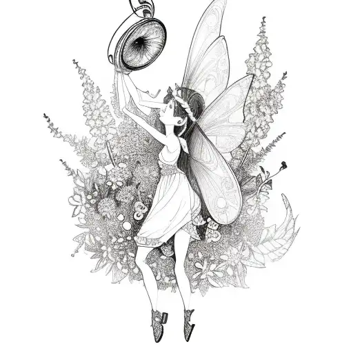 A Fairy Playing A Musical Instrument Surrounded By Flowers