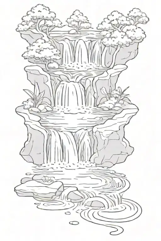 Cascading Waterfall Into Pond Ripples