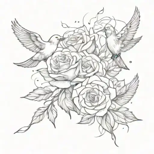 Rose Surrounded By Birds Flying