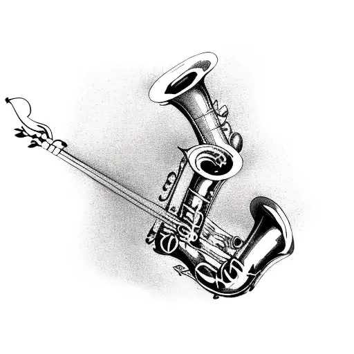 Saxophone And Mandolin And Drums And Music Notes