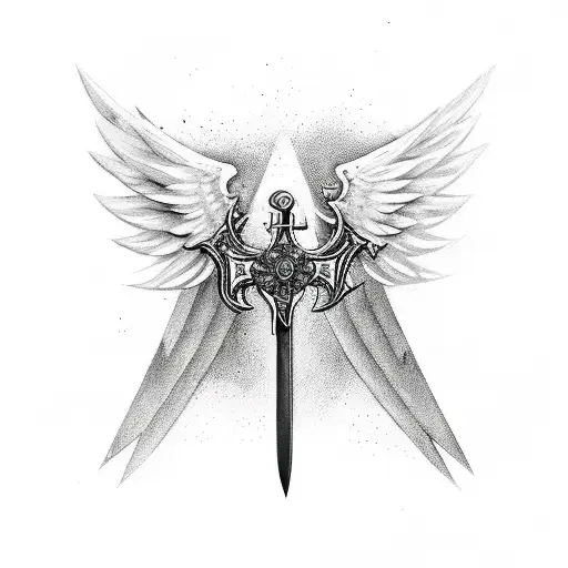 Sword Surrounded With Wings And A Cross