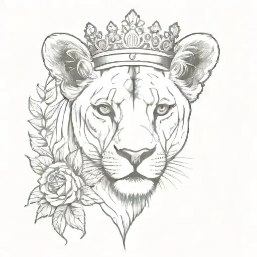 Lioness Wearing A Crown With A Rose Intertwined