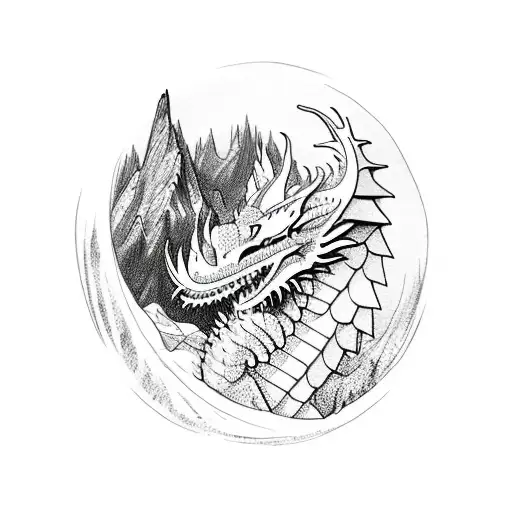 Mountain Scene And Dragon