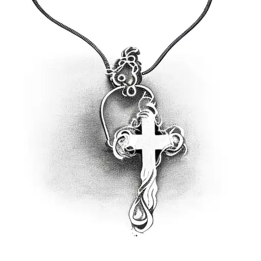 Flaming Fiery Heart With A Cross Necklace Around It