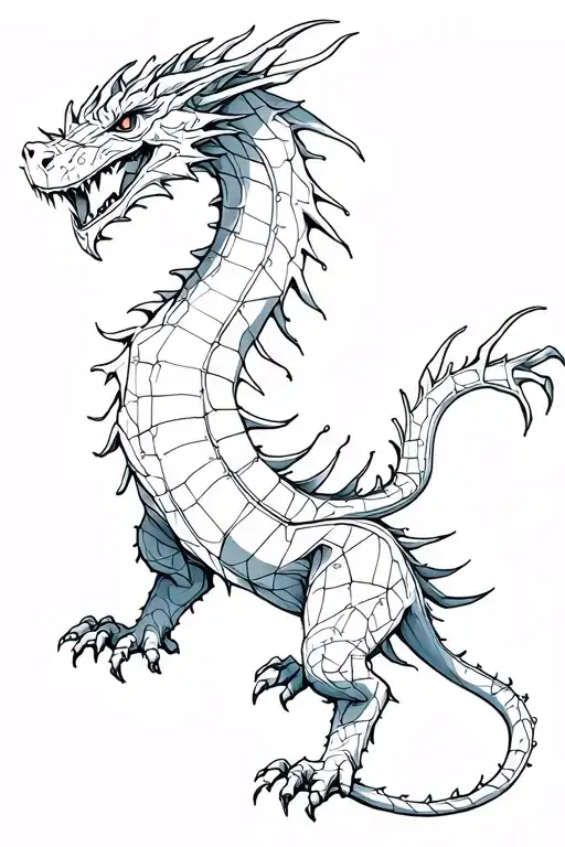 Small Dragon Silhouette Tattoo With A Computer Code And Glitching On The Four Arm