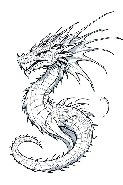 Small Dragon Silhouette Tattoo With A Computer Code And Glitching