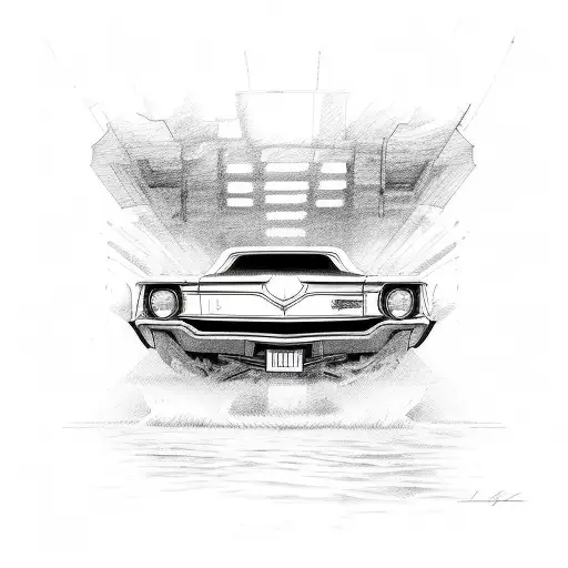 A Detailed Sketch Of A Vintage Muscle Car With Intricate Tribal Patterns