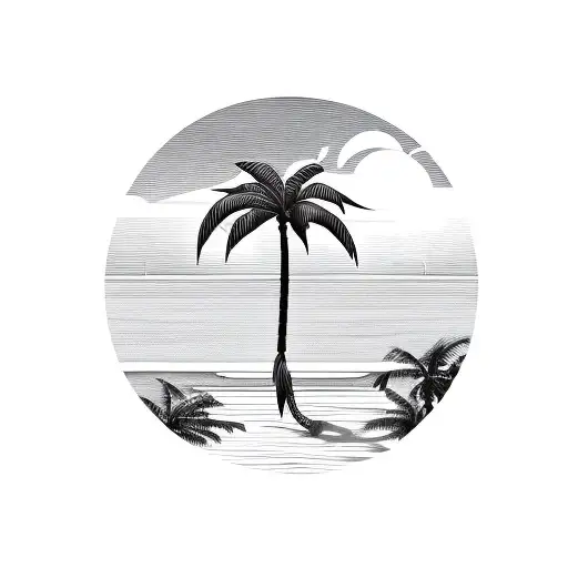 Single Palm Tree On An Island