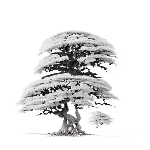 Cypress Tree Intertwined With Chestnut Tree With Arbutus Flowers At The Base