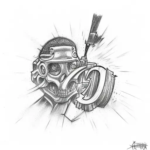 A Sketch-style Tattoo Of A Graffiti Artist Spraying The Word 'Dinheiro' Onto A Wall