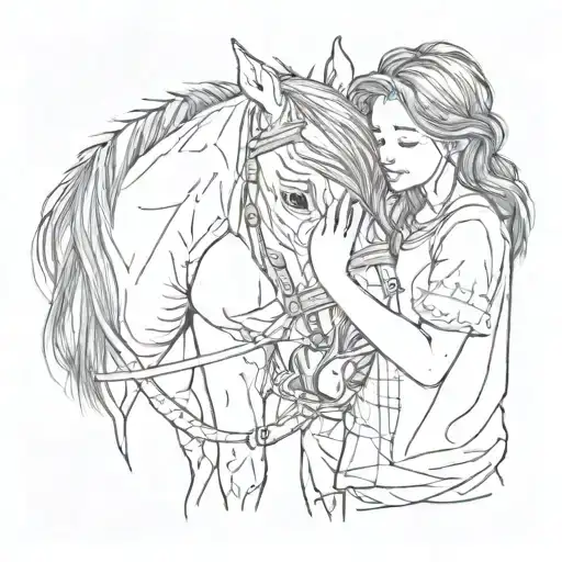 A Little Girl Hugging A Free Horse While They Look A Each Other