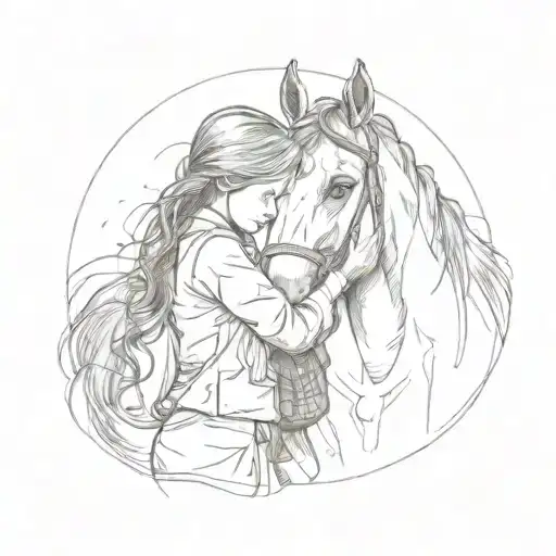 A Very Little Girl Hugging A Free Horse While They Look A Each Other