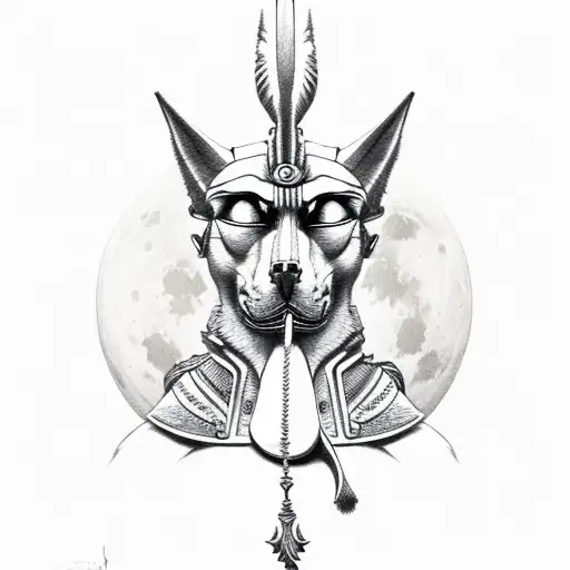 Anubis Dog Face Facing Forward With Moon On The Background