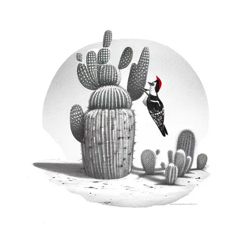 Woodpecker With Cactus