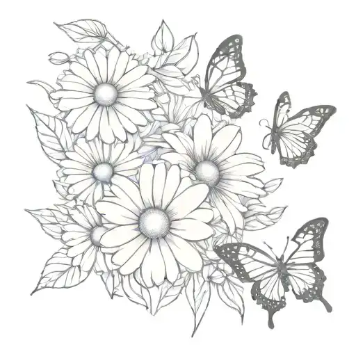 Daisy Flower And Butterflies Forming
