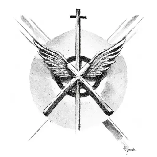 Christian Cross With Spike Ends And Wings