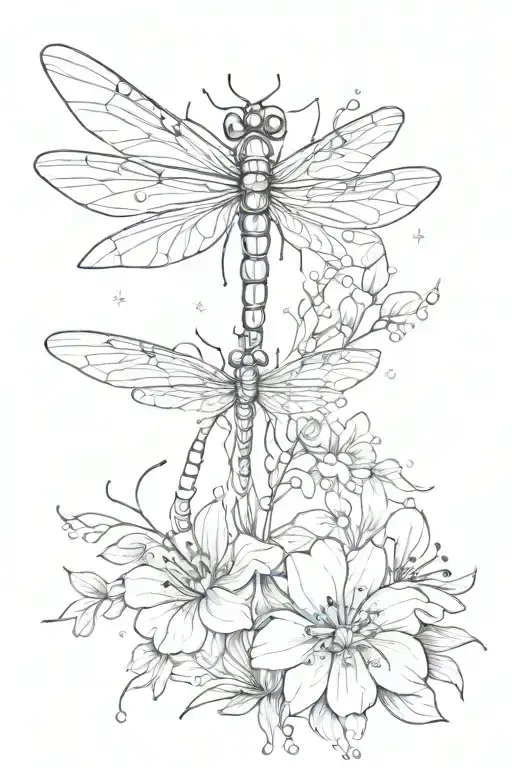 Dragonfly With Sparkles And Flowers