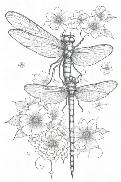 Dragonfly With Sparkles And Flowers