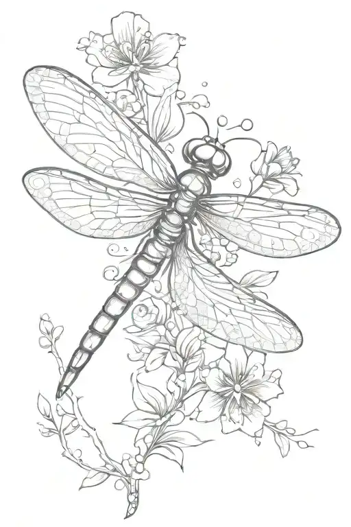 Dragonfly With Sparkles And Flowers