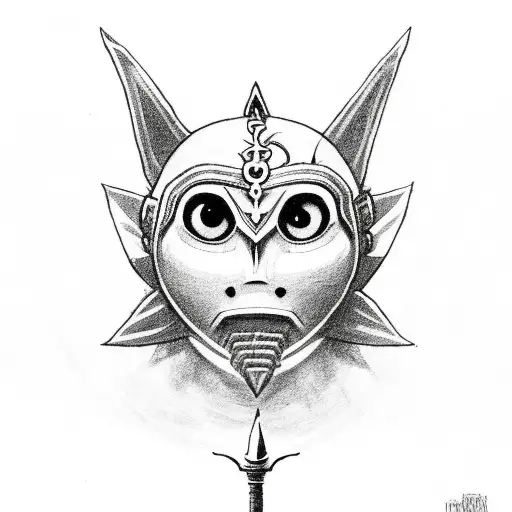 Majora's Mask And Master Sword With Flowers