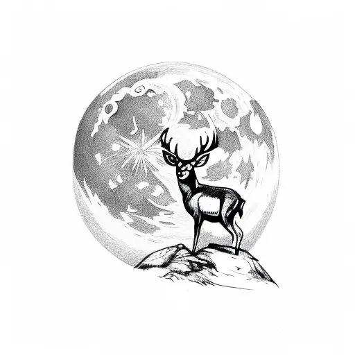 Wild Deer Next To The Moon