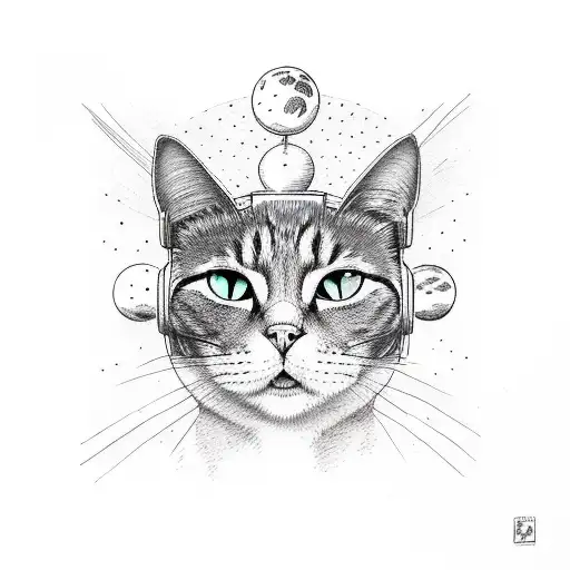 Space Cat Around The Planets And Stars