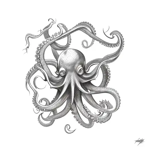 A Tattoo Featuring A Sinister Octopus Surrounded By Gothic Symbols