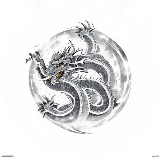 Japanese Dragon Emerging From A Galaxy Filled With Scientific Discoveries