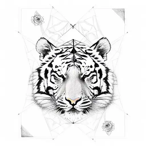 Tiger In Triangle With Roses