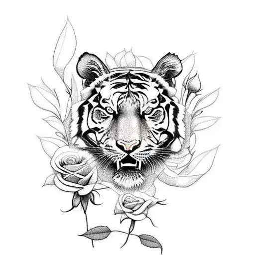 Tiger With Roses Forearm