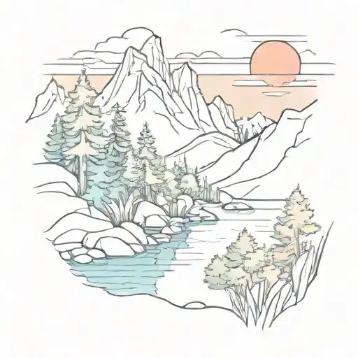 Mountain River Trees Colors Sunset