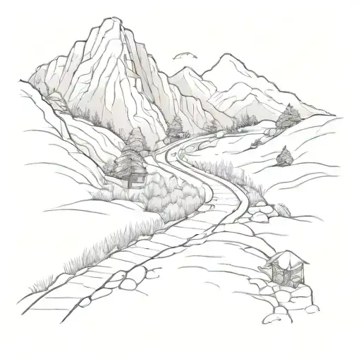 A Sketch Of A Winding Trail Leading Up A Mountain With A Small Tent At The Top