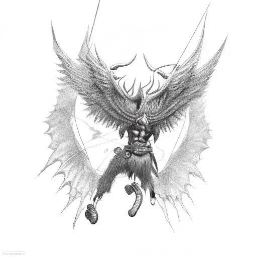 Demon Male With Wings Climbing Outside From Body